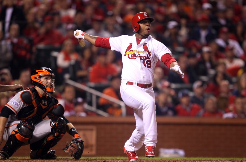 St. Louis Cardinals outfielder Oscar Taveras (22) shown in this file photo at Busch Stadium in St. Louis on October 12, 2014, has reportedly been killed in a traffic accident in his home country of the Dominican Republic on October 26, 2014. Taveras' girlfriend also died in the crash, according to police in Puerto Plata. UPI/FILE/Bill Greenblatt