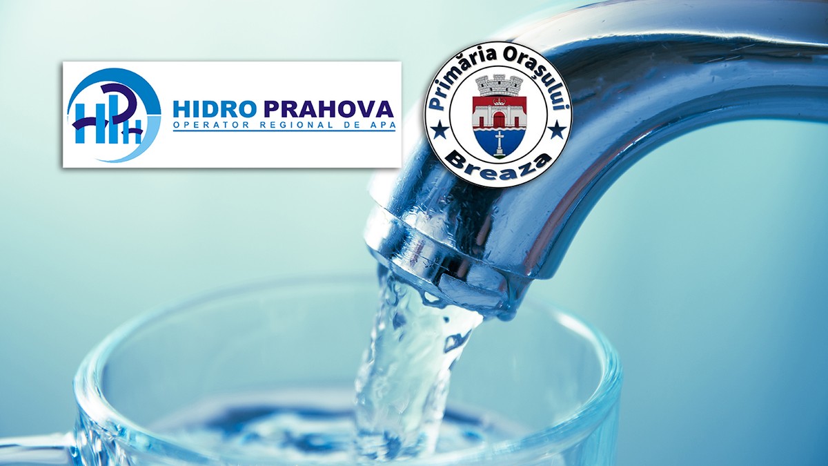 Colaj robinet cu apa, un pahar si sigla Hiro Prahova si Breaza