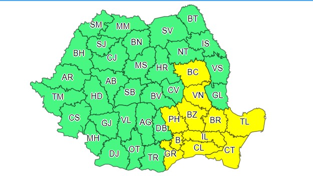 Cod galben de vânt puternic în zece judeţe şi în Bucureşti sursa: ANM