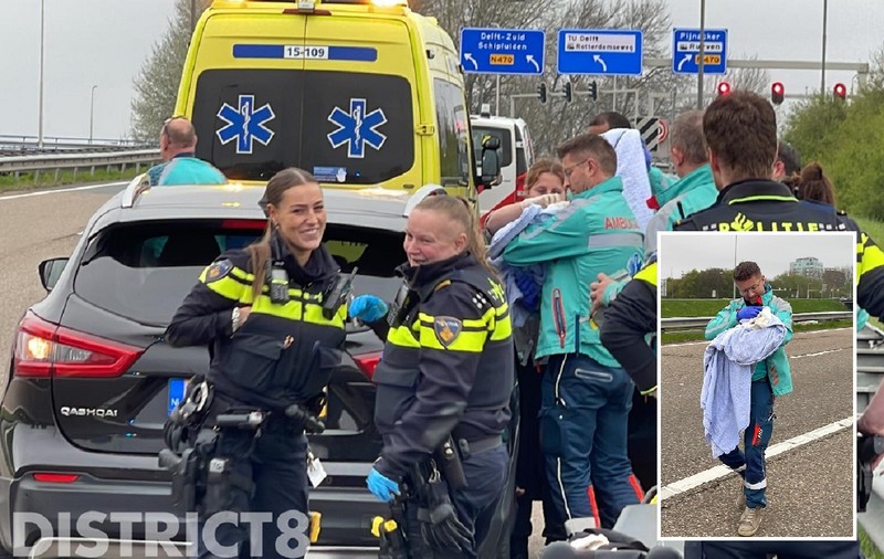 Polițiste cu lacrimi în ochi pe banda de urgență, unde au ajutat o femeie să nască o fetiță, pe o autostradă din Olanda | VIDEO
