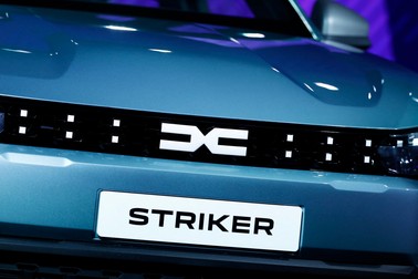 This photograph shows a newly unveiled Dacia Striker diplayed during a press preview at the Renault's technocentre in Guyancourt, near Paris on March 10, 2026.,Image: 1081658966, License: Rights-managed, Restrictions: , Model Release: no