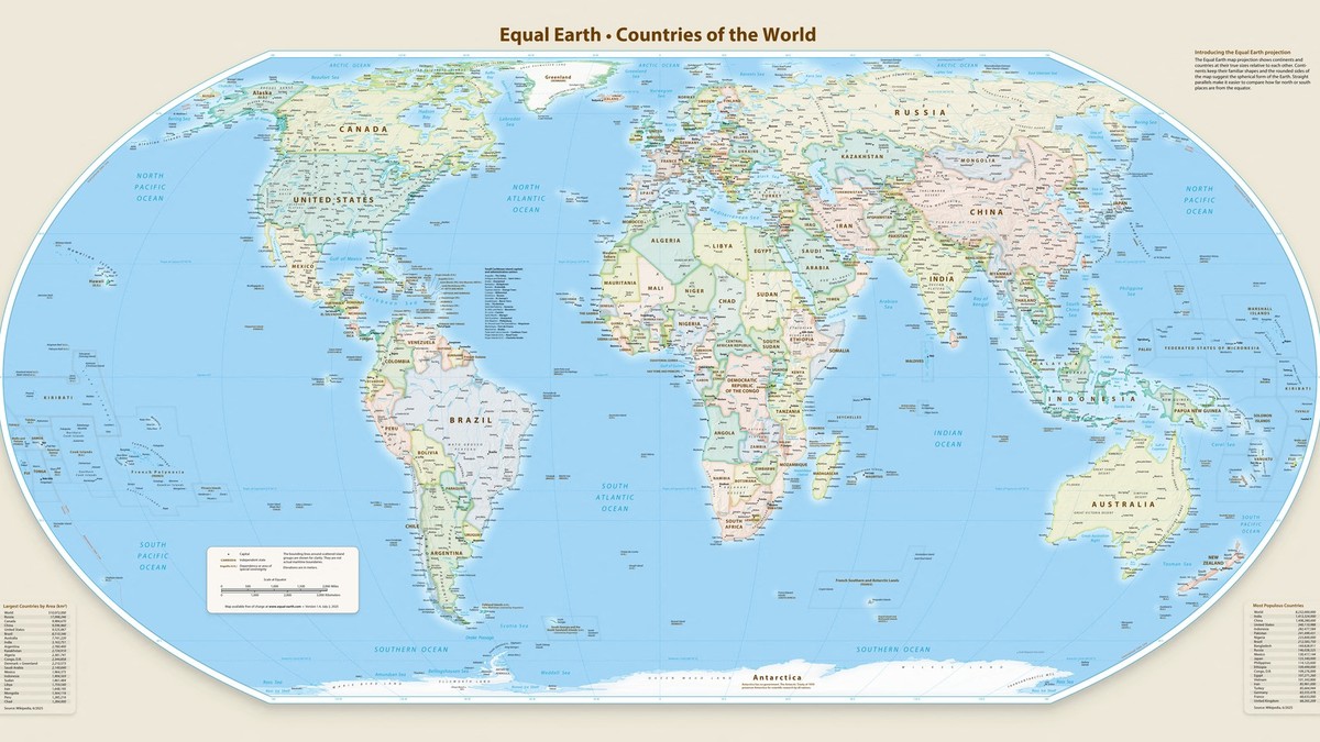 Harta lumii după modelul Equal Earth Foto: Profimedia