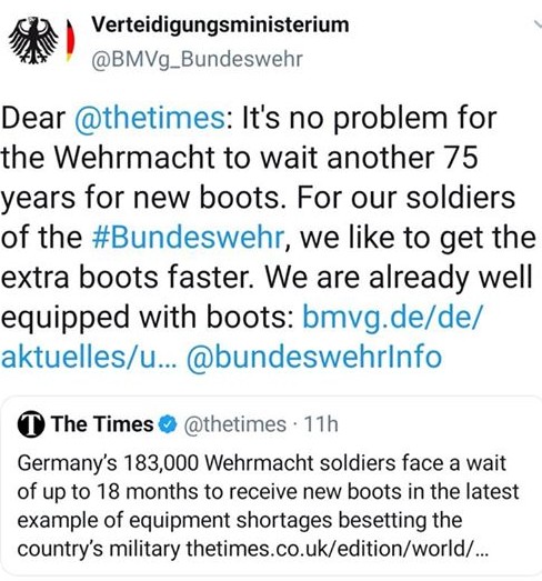 Postarea de pe contul de Twitter al Ministerului Apărării din Germania