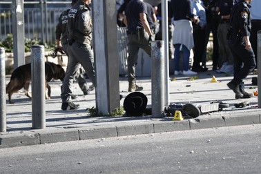 Poliția face verificări în stațiile de autobuz, folosind câini antrenați pentru depistarea explozibililor. Foto: EPA