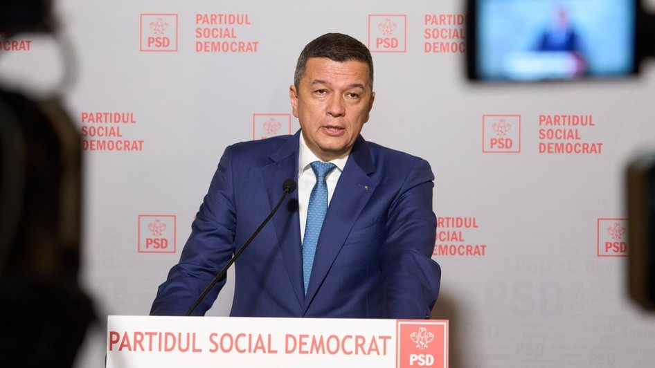 Sorin Grindeanu în timpul unei conferințe de presă la sediul PSD