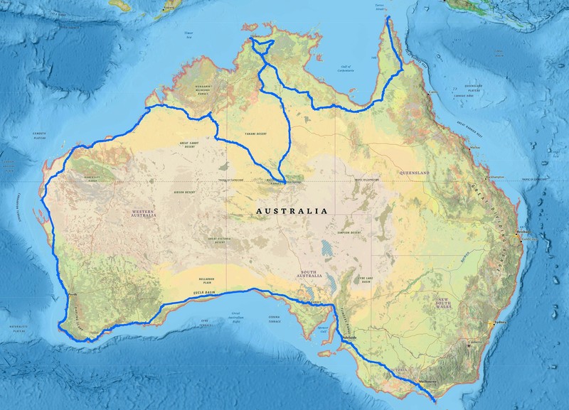 Traseul pe care îl vor urma cei doi români prin Australia | Foto: Facebook/ Radu Păltineanu