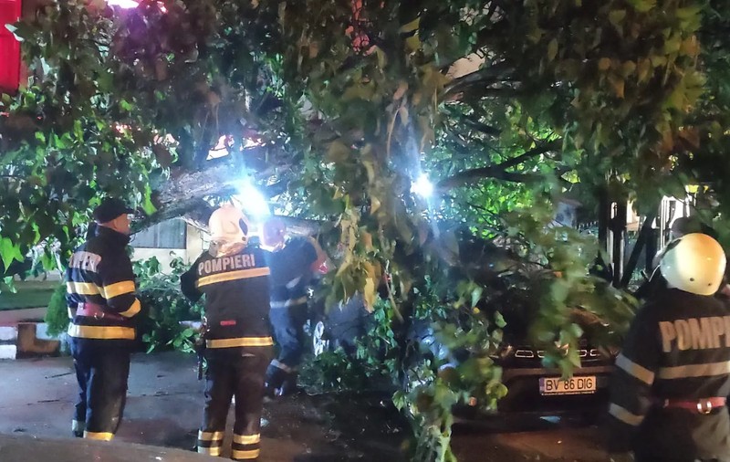 Furtuni puternice în județele Dolj și Gorj. Două persoane au ajuns la spital din cauza unui pom doborât de vânt
