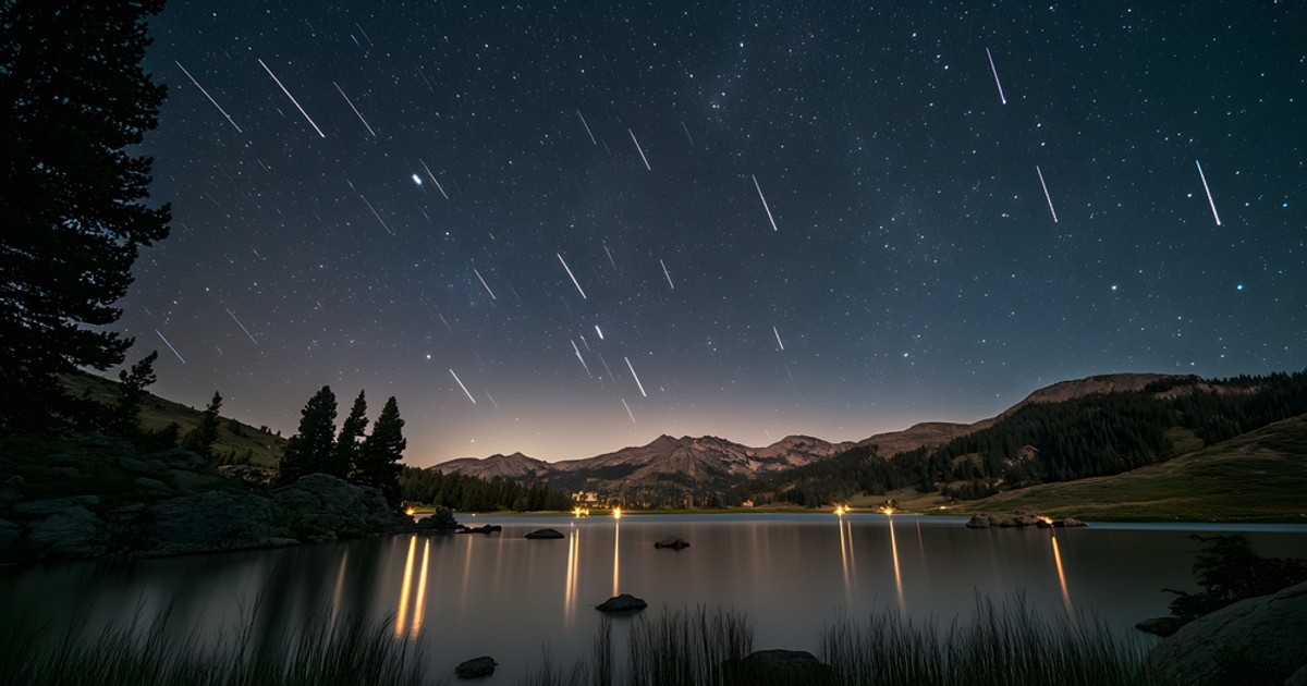 Ce fenomene astronomice vor avea loc în 2025 - Imagine cu o ploaie de stele surprinsă într-o zonă montană