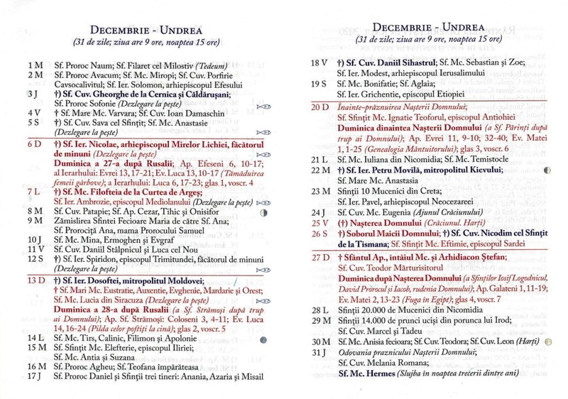 Calendar ortodox decembrie 2020