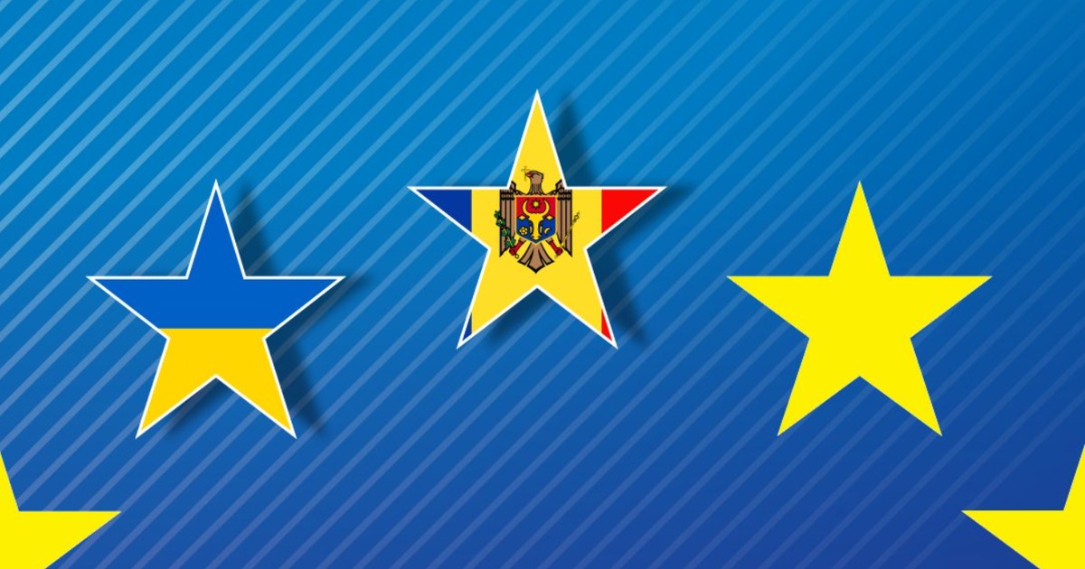 Ucraina și Moldova reprezentate ca niște stele alături de stelele UE.