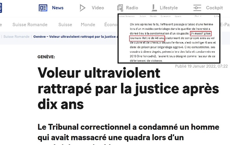 Identificare rasistă a unui tâlhar român care a bătut cu sălbăticie o femeie, într-un cotidian elvețian: „Un uriaș țigan român analfabet”