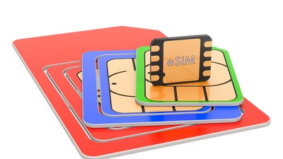 Set SIM-cards for mobile devices with chip, 3D rendering isolated on white background