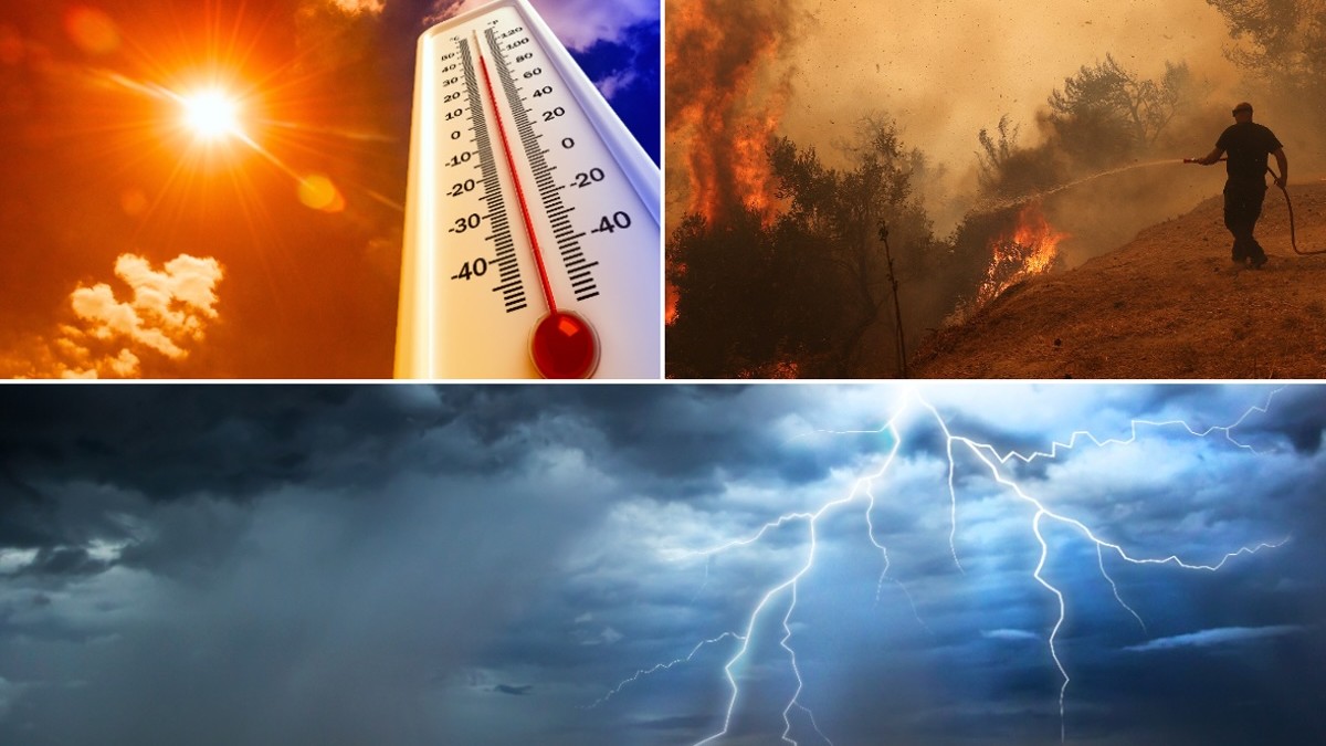 colaj de poze cu temperaturi ridicate, incendii și furtuni extreme