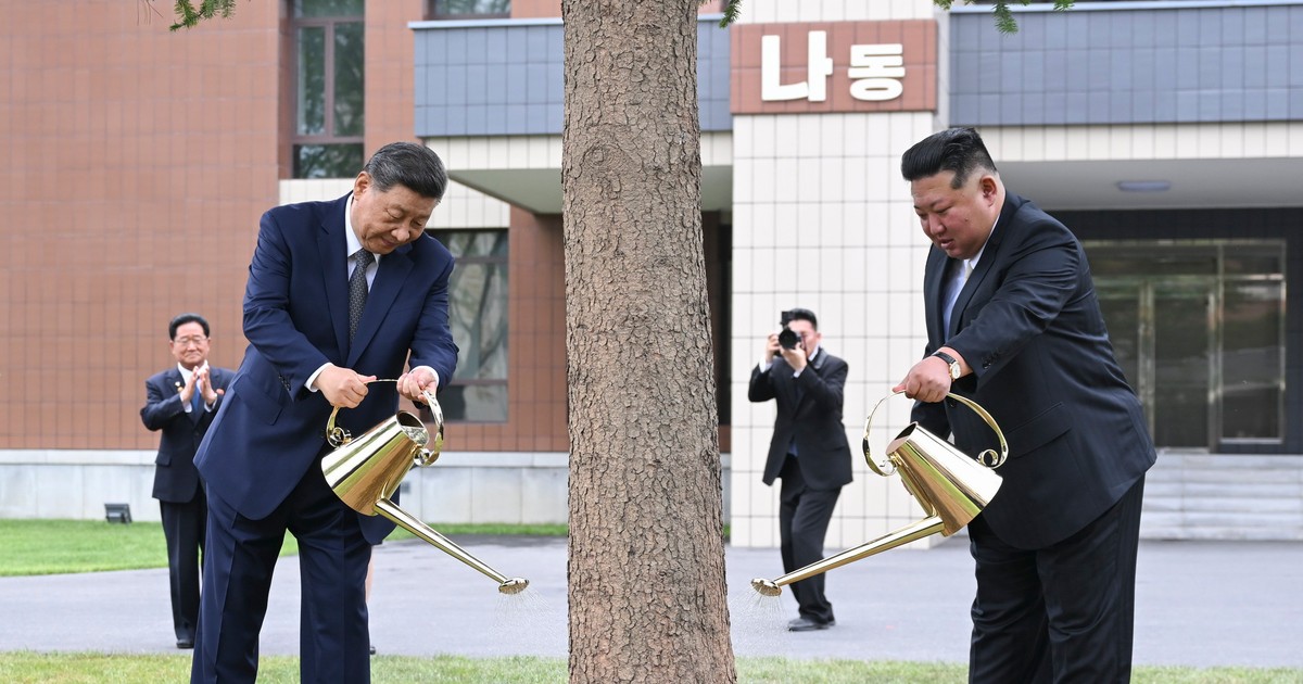 Xi Jinping și Kim Jong Un stropesc un copac