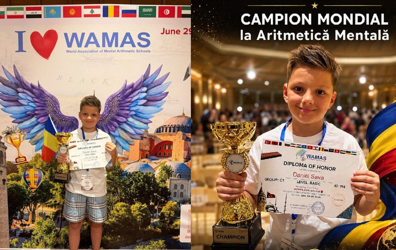 Daniel, elevul de 9 ani din Focșani, campion mondial la aritmetică mentală: a rezolvat 240 de calcule în 10 minute