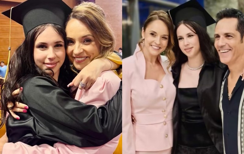 Imagini rare cu Andreea Marin și Ștefan Bănică jr împreună. Și-au susținut fiica la absolvirea liceului