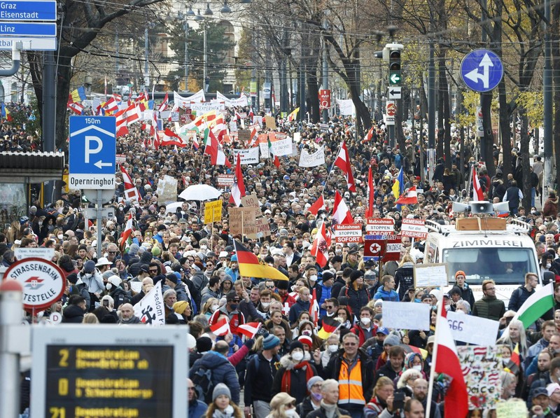 Mii de oameni au participat sâmbătă la protestul din Viena (foto Hepta)