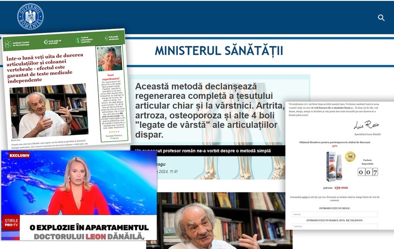 Imaginea Andreei Esca, a medicului Leon Dănăilă și sigla Guvernului, folosite într-o știre „scrisă” de inteligența artificială. Scopul: vânzarea unei creme