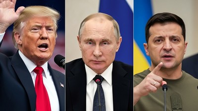 Colaj cu Donald Trump (stânga), Vladimir Putin (centru) și Volodimir Zelenski. Imagine cu caracter ilustrativ Foto: Shutterstock