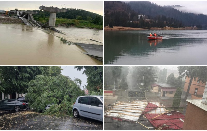 Furtună violentă în Bistrița: grinzile unui pod în construcție s-au prăbușit. Ce alte pagube a provocat vijelia