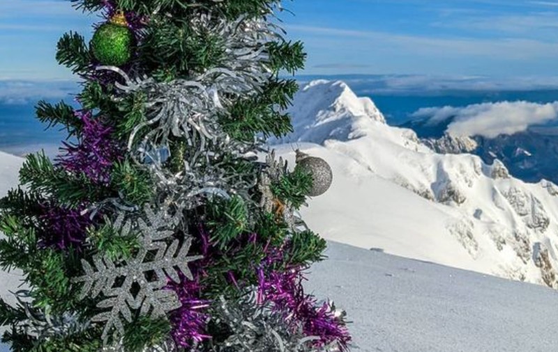 Imagini inedite cu bradul de Crăciun împodobit pe Vârful Omu