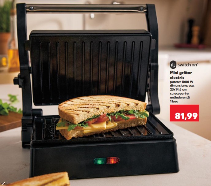 Mini grătarul electric Switch On disponibil la Kaufland costă 81,99 de lei. Foto: Captură ecran catalog oferte Kaufland