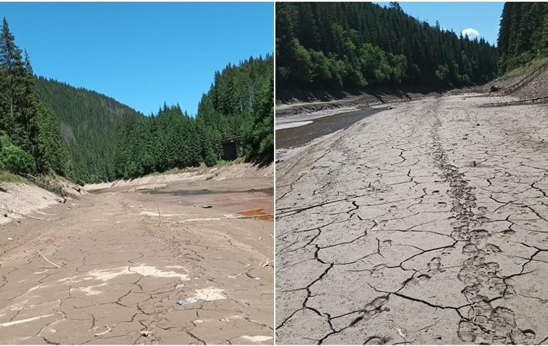 O parte din lacul Beliş-Fântânele a secat din cauza caniculei. În unele locuri, apa a scăzut și cu 13 metri - VIDEO
