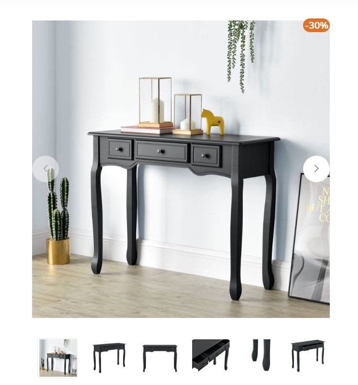 Masa consolă Barok, 78 x 100 x 35 cm, MDF/lemn/metal, 5/3Kg, negru