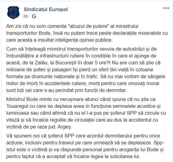 Mesajul Europol de duminică, după declarațiile făcute de Lucian Bode