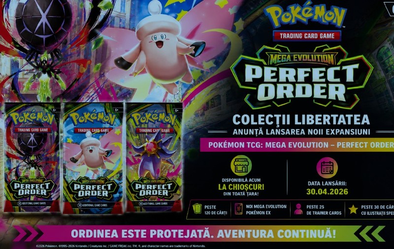 Colecții Libertatea aduce la chioșcuri noua expansiune Pokémon TCG: Mega Evolution – Perfect Order