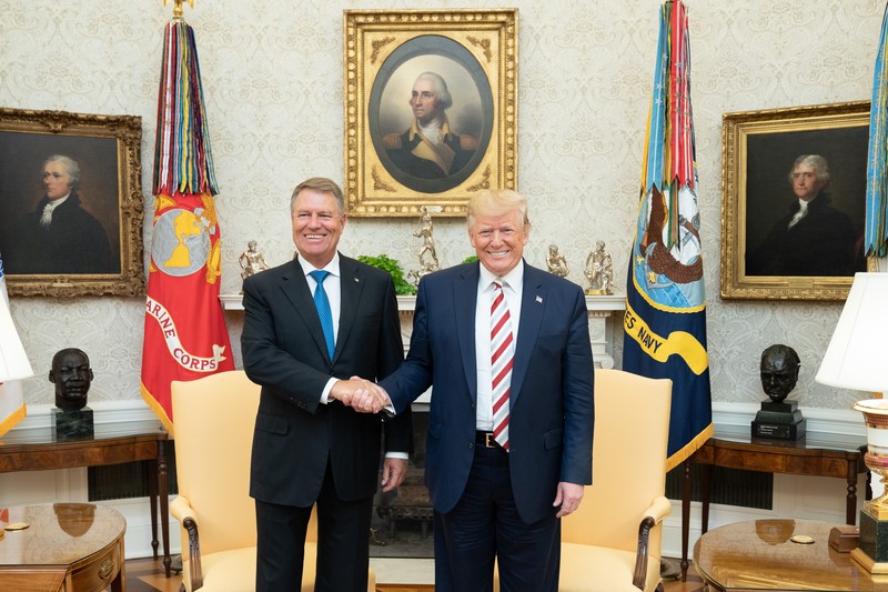 August 20, 2019, Washington, District of Columbia, U.S.: President DONALD TRUMP meets with Romanian President KLAUS IOHANNIS Tuesday, Aug. 20, 2019, in the Oval Office of the White House. (Credit Image: © White House/ZUMA Wire/ZUMAPRESS.com)