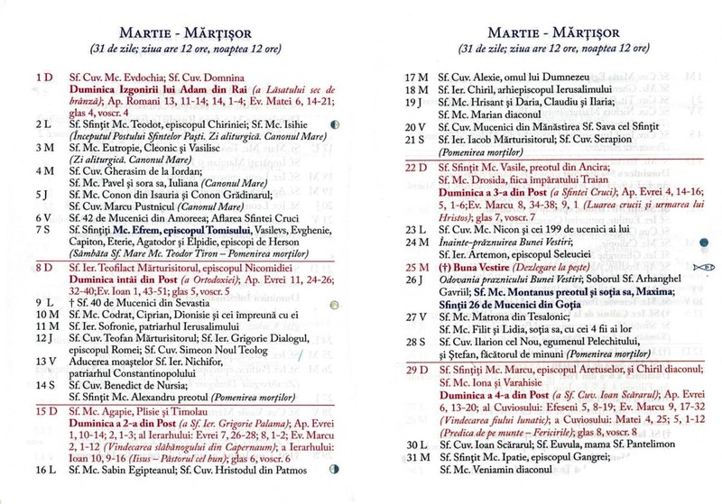 Calendar ortodox martie 2020