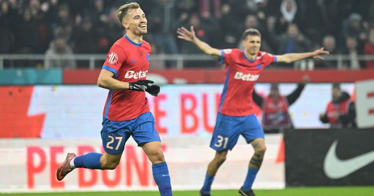 Darius Dumitru Olaru se bucură dupa un gol marcat in meciul dintre FCSB si Rapid Bucuresti, contand pentru Superliga Superbet, desfasurat pe Arena Nationala din Bucuresti, duminica 21 decembrie 2025. © FOTO:Razvan Pasarica/SPORT PICTURES