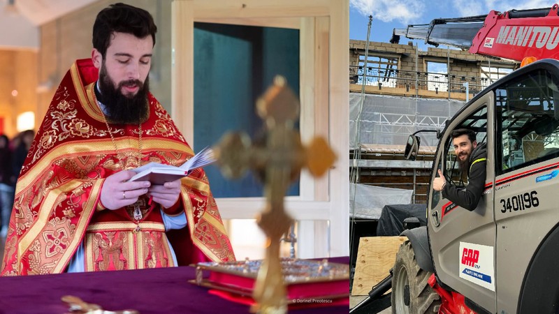 Părintele Nicolae Bulat, preot și muncitor în construcții Foto: Facebook Anunțul UK/ Părintele Nicolae Bulat
