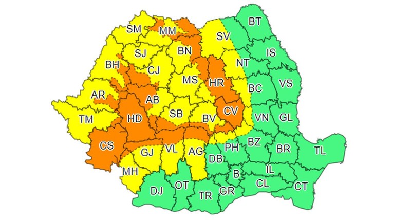 Codul galben de furtuni este valabil din 8 august, ora 12:00 până pe 10 august, ora 10:00. Codul portocaliu este valabil din 8 august, ora 16:00 până pe 10 august, ora 10:00