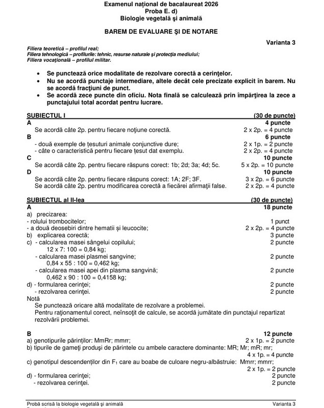Subiecte Biologie și Anatomie la Bac 2026. Baremul de corectare a fost publicat