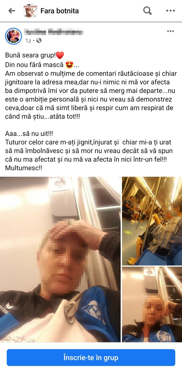 Membrii grupului se fotografiază în mall-uri, în metrou sau în magazine fără mască și apoi postează pozele pe Facebook