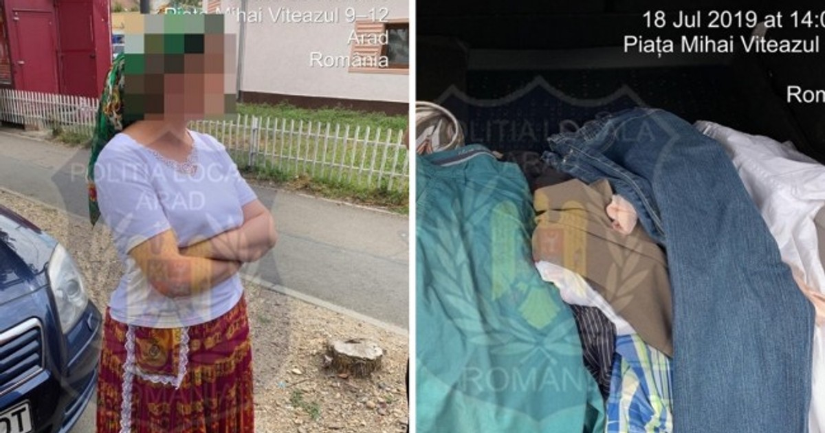 Femeie din Arad, amendată de două ori în cinci minute. Vindea haine pe trotuar și a înjurat polițiștii