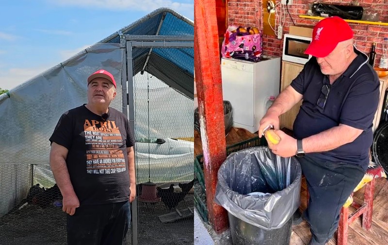 Imagini cu gospodăria lui Florin Călinescu de la Buftea. Are găini, porci, bibilici, dar și o grădină cu legume și o livadă