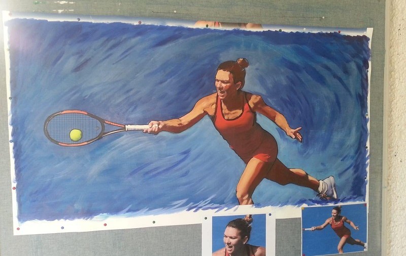 Simona Halep a devenit tablou! Nicu Covaci, fondatorul trupei Phoenix, a pictat-o!