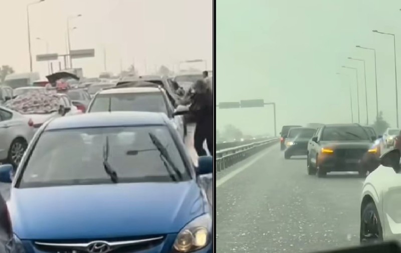 Șoferii au întors pe autostradă și au vrut să fugă pe contrasens, ca să scape de grindină, pe A3 București - Ploiești
