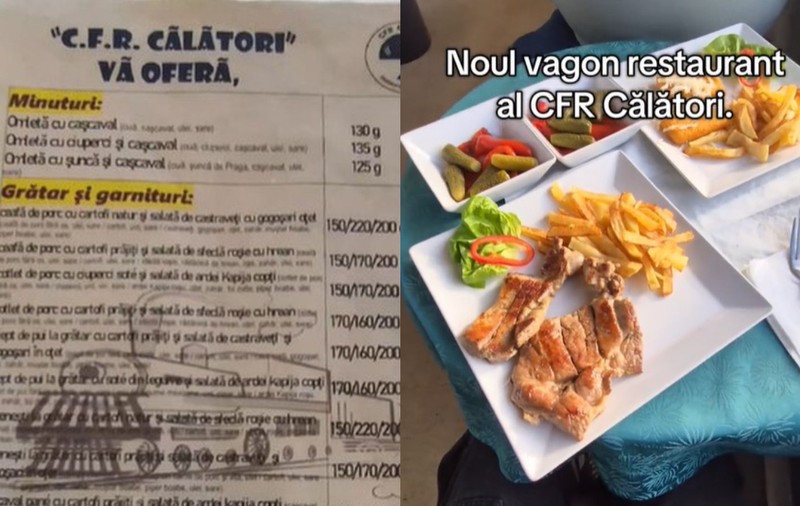 Ce mâncare se servește în vagoanele restaurant ale CFR Călători. Un român a filmat și a devenit viral: „Visele mele când am febră 40”