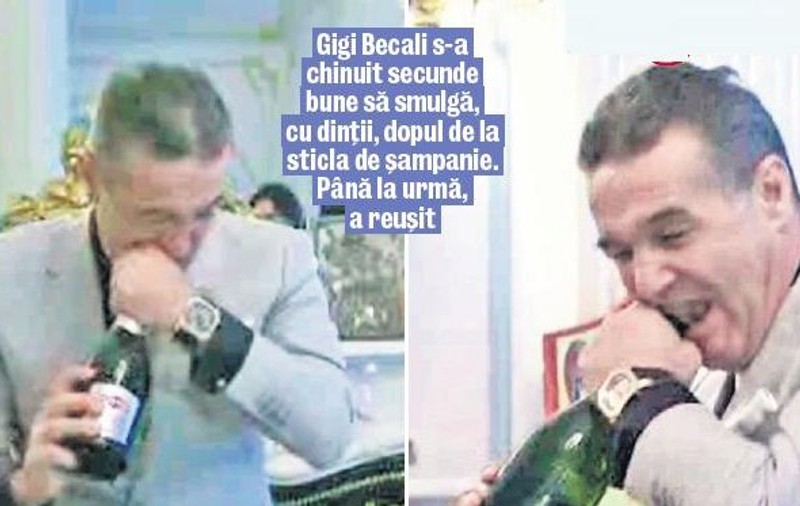 Gigi desface şampania cu dinţii!