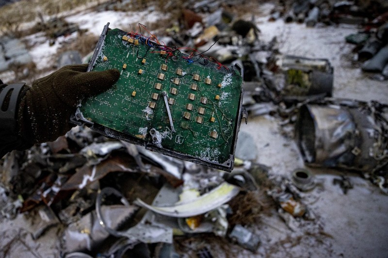 KHARKIV, UKRAINE - JANUARY 14: A view of a hardware piece amongst missile remnants after Russian air strikes collected and piled up by the State Emergency Service of Ukraine in Kharkiv, Ukraine on January 14, 2023. Mustafa Ciftci / Anadolu Agency/ABACAPRESS.COM,Image: 750135064, License: Rights-managed, Restrictions: , Model Release: no