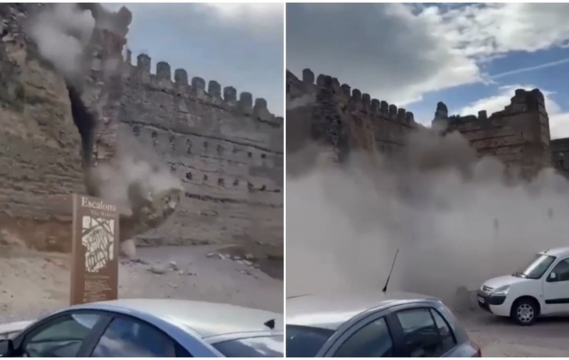 Momentul în care un turn medieval al Castelului Escalona s-a prăbușit sub privirile turiștilor, în Spania | VIDEO