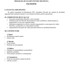 Programă filosofie Bac 2022
