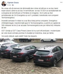 Postarea lui Ciprian Ciucu prin care face cunoscută achiziția SUV-urilor