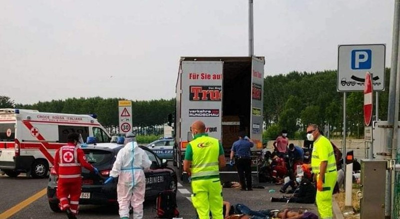 Migranții erau deshidratați în camionul românilor. Foto: telefriuli