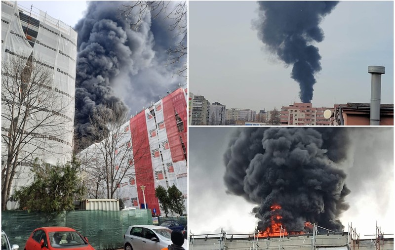 Incendiu puternic pe acoperișul unui bloc, în cartierul Rahova din București. FOTO