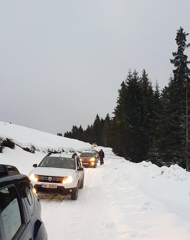 UPDATE: Turiștii blocați pe Vârful lui Roman, județul Vâlcea, din cauza viscolului, salvați de jandarmi